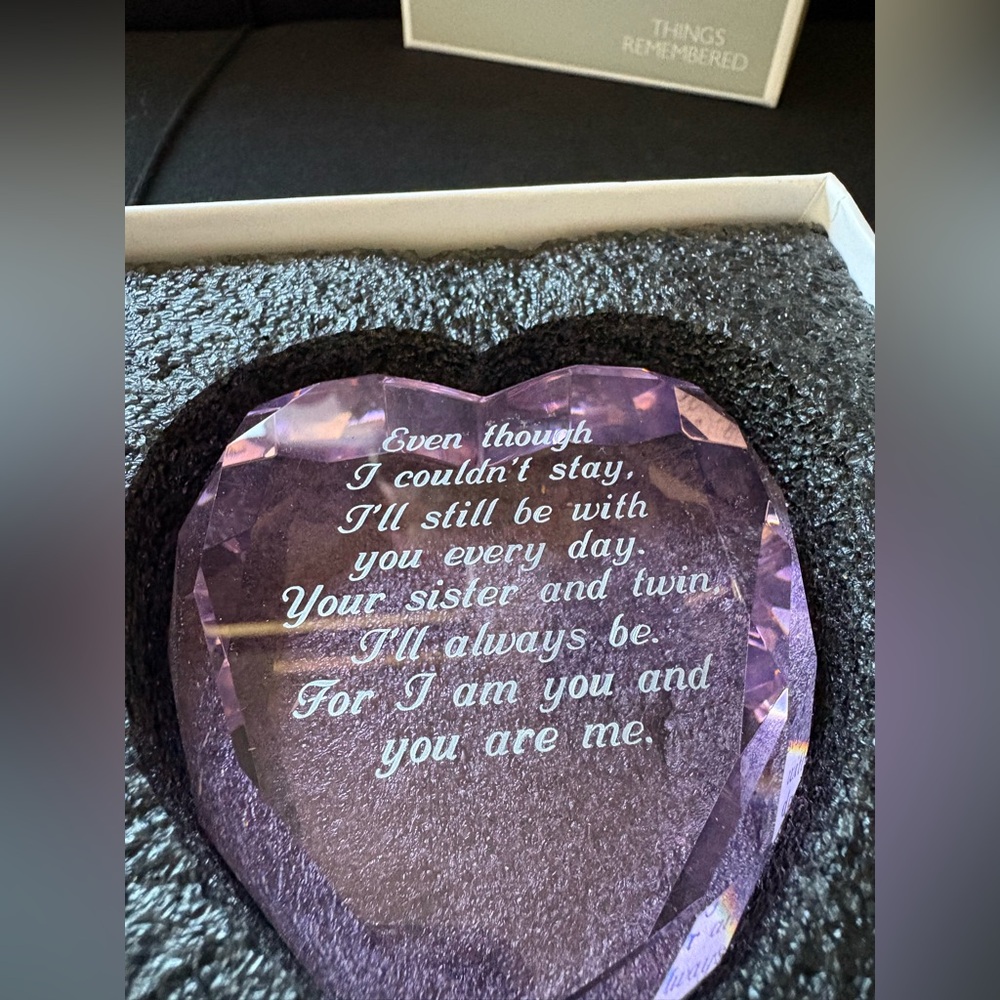 TWIN SISTER in Heaven Purple Heart Tribute Keepsake by Things Remembered